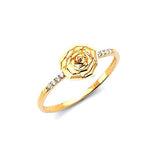 White CZ Flower Ladies Ring in 14K Gold