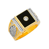 White CZ and Onyx Mens Ring in 14K Two-Tone Gold