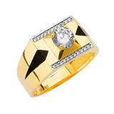 White CZ and Onyx Fancy Mens Ring in 14K Two-Tone Gold