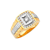 White CZ Fancy Mens Ring in 14K Two-Tone Gold