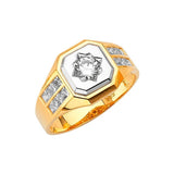 White CZ Fancy Mens Ring in 14K Two-Tone Gold