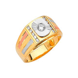 White CZ Fancy Mens Ring in 14K Tri-Color Gold