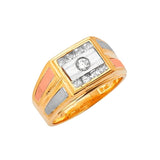 White CZ Fancy Mens Ring in 14K Two-Tone Gold