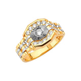 White CZ Fancy Mens Ring in 14K Two-Tone Gold