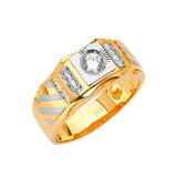 White CZ Fancy Mens Ring in 14K Two-Tone Gold