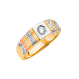 White CZ Fancy Mens Ring in 14K Tri-Color Gold