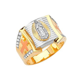 White CZ Guadalupe Mens Ring in 14K Tri-Color Gold