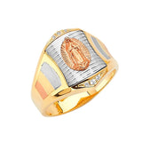 White CZ Guadalupe Mens Ring in 14K Tri-Color Gold