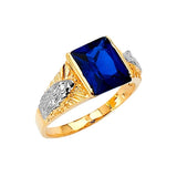 Dark Blue CZ Guadalupe Center-Stone Mens Ring in 14K Two-Tone Gold