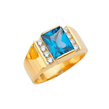 Blue CZ & White CZ Center-Stone Mens Ring in 14K Gold