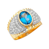 Blue CZ & White CZ Center-Stone Mens Ring in 14K Two-Tone Gold