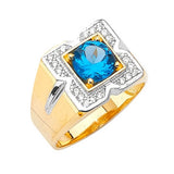 Blue CZ & White CZ Center-Stone Mens Ring in 14K Two-Tone Gold