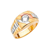 White CZ Mens Ring in 14K Tri-Color Gold