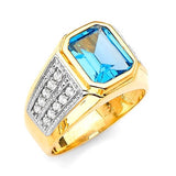 Light Blue CZ & White CZ Center-Stone Mens Ring in 14K Two-Tone Gold