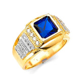 Dark Blue & White CZ Center-Stone Mens Ring in 14K Two-Tone Gold