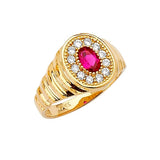 Red & White CZ Center-Stone Mens Ring in 14K Gold