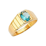 Blue CZ Mens Ring in 14K Gold