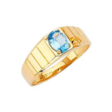 Blue CZ Mens Ring in 14K Gold