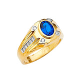 Blue & White CZ Mens Ring in 14K Two-Tone Gold