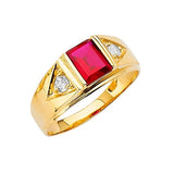 Red & White CZ Mens Ring in 14K Gold