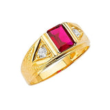 Red & White CZ Mens Ring in 14K Gold