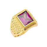 Purple CZ Center-Stone Mens Ring in 14K Gold