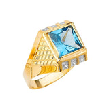 Blue & White CZ Center-Stone Mens Ring in 14K Gold