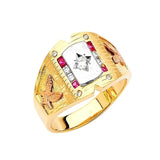 Red & White CZ Eagle Mens Ring in 14K Tri-Color Gold