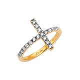 White CZ Cross Ladies Ring in 14K Two-Tone Gold