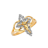 Crucifix Ladies Ring in 14K Two-Tone Gold