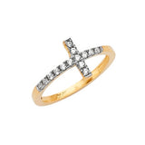 White CZ Cross Ladies Ring in 14K Two-Tone Gold