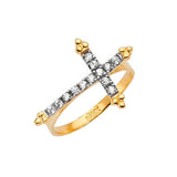 White CZ Cross Ladies Ring in 14K Two-Tone Gold