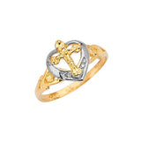 White CZ Cross Ladies Ring in 14K Two-Tone Gold