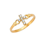 White CZ Cross Ladies Ring in 14K Gold