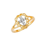 White CZ Cross Ladies Ring in 14K Two-Tone Gold