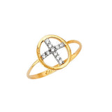 White CZ Cross Ladies Ring in 14K Two-Tone Gold