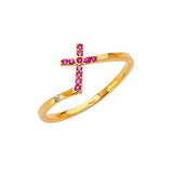 Red & White CZ Cross Ladies Ring in 14K Gold