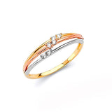 White CZ Ladies Ring in 14K Tri-Color Gold