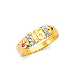 Red & White CZ Ladies Ring in 14K Gold