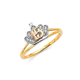 White CZ Tiara Ladies Ring in 14K Tri-Color Gold