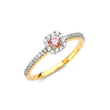 Pink & White CZ Ladies Ring in 14K Two-Tone Gold