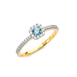 Blue & White CZ Ladies Ring in 14K Two-Tone Gold