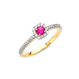 Red & White CZ Ladies Ring in 14K Two-Tone Gold