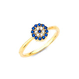 Blue & White CZ Flower Ladies Ring in 14K Gold