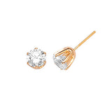 Solitaire Stud Earrings with 1.0 Carat Diamond in 14K Gold and Screw Backing