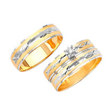 0.05 Carat Diamond Three-Piece Diamond-Cut Wedding Ring in 14K Two-Tone Gold