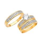 White CZ Three-Piece Pave Wedding Ring in 14K Two-Tone Gold