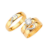 White CZ Three-Piece High-Polish Wedding Ring in 14K Two-Tone Gold