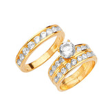 White CZ Three-Piece High-Polish Wedding Ring in 14K Gold