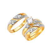 White CZ Three-Piece High-Polish Wedding Ring in 14K Two-Tone Gold